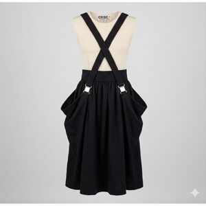 Crisca Vintage German Black Wool Suspender Pinafore Skirt 36 S Midi Avant Garde
